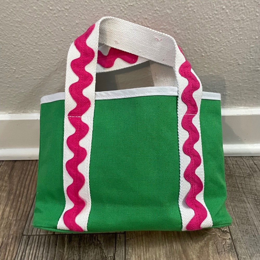 Gymboree Kids Green Canvas Tote Bag Pink Ric Rac Trim Mini Beach Bag NWT 2012